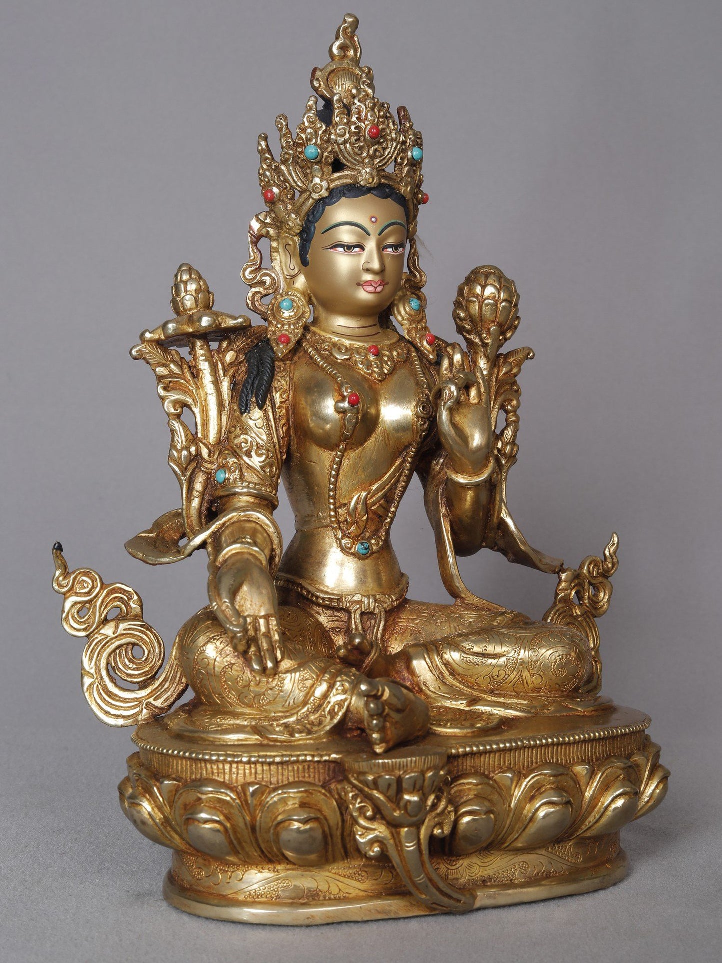 9" Green Tara Copper Statue From Nepal | Nepalese Copper Statue | Decorative Copper Idol | Copper Statue For Temple