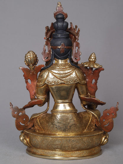 9" Green Tara Copper Statue From Nepal | Nepalese Copper Statue | Decorative Copper Idol | Copper Statue For Temple