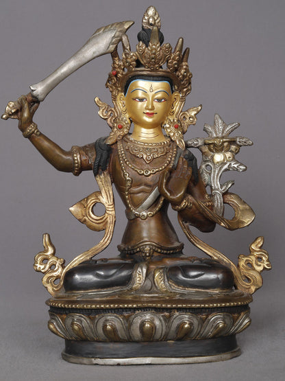 9" Manjushri Copper Statue | Buddhist Deity Idols From Nepal |  Handmade Statue Of Copper