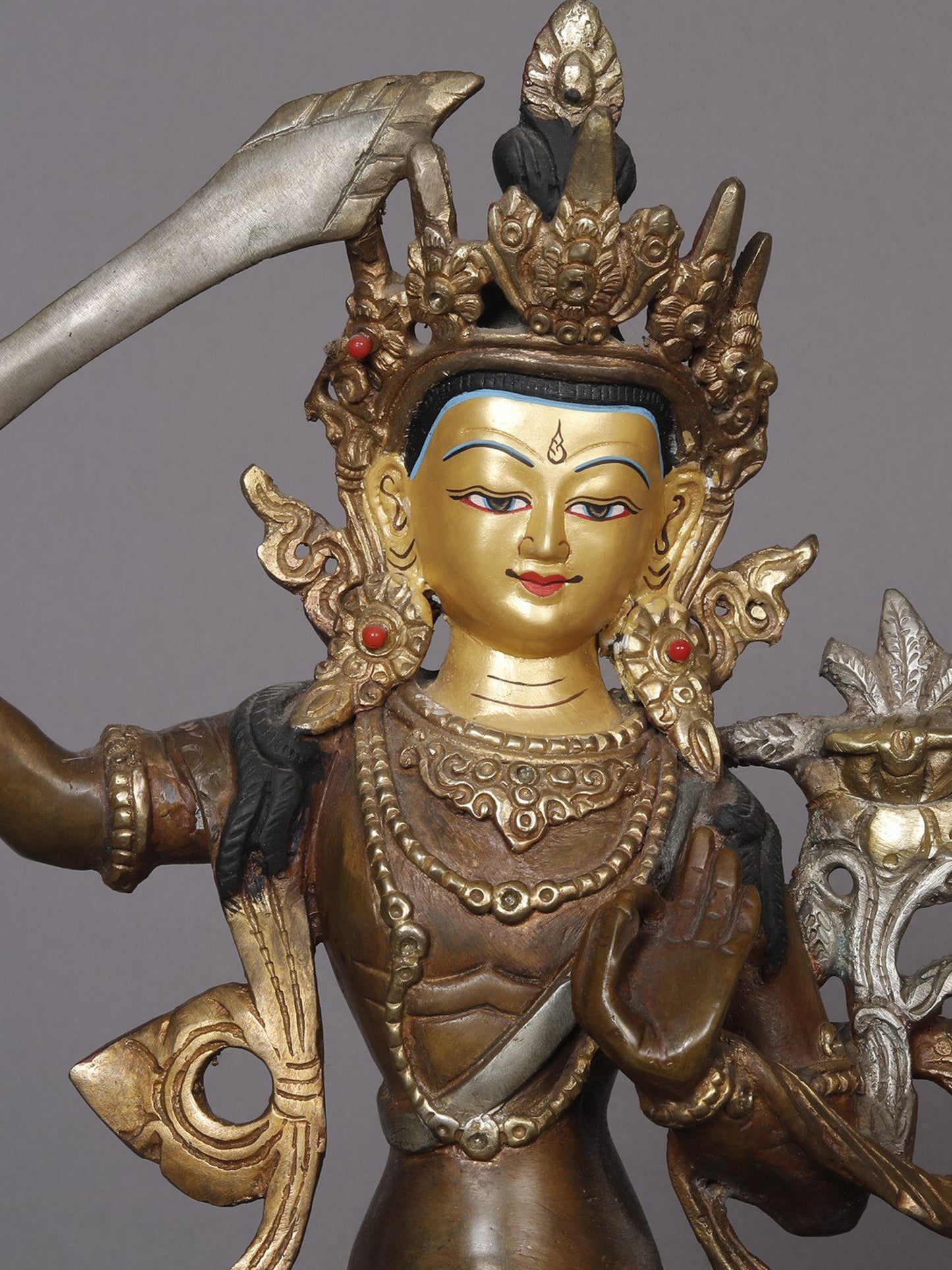 9" Manjushri Copper Statue | Buddhist Deity Idols From Nepal |  Handmade Statue Of Copper