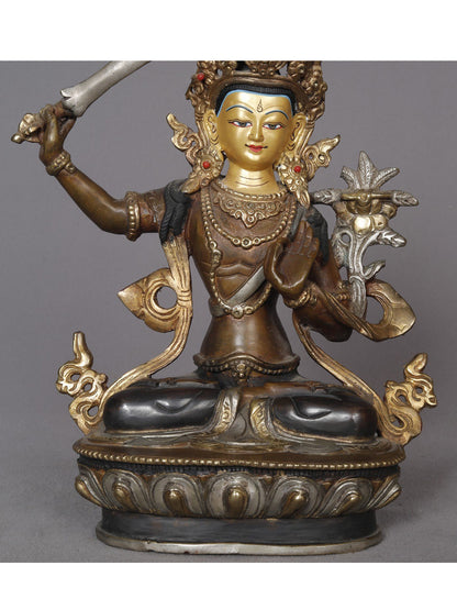 9" Manjushri Copper Statue | Buddhist Deity Idols From Nepal |  Handmade Statue Of Copper