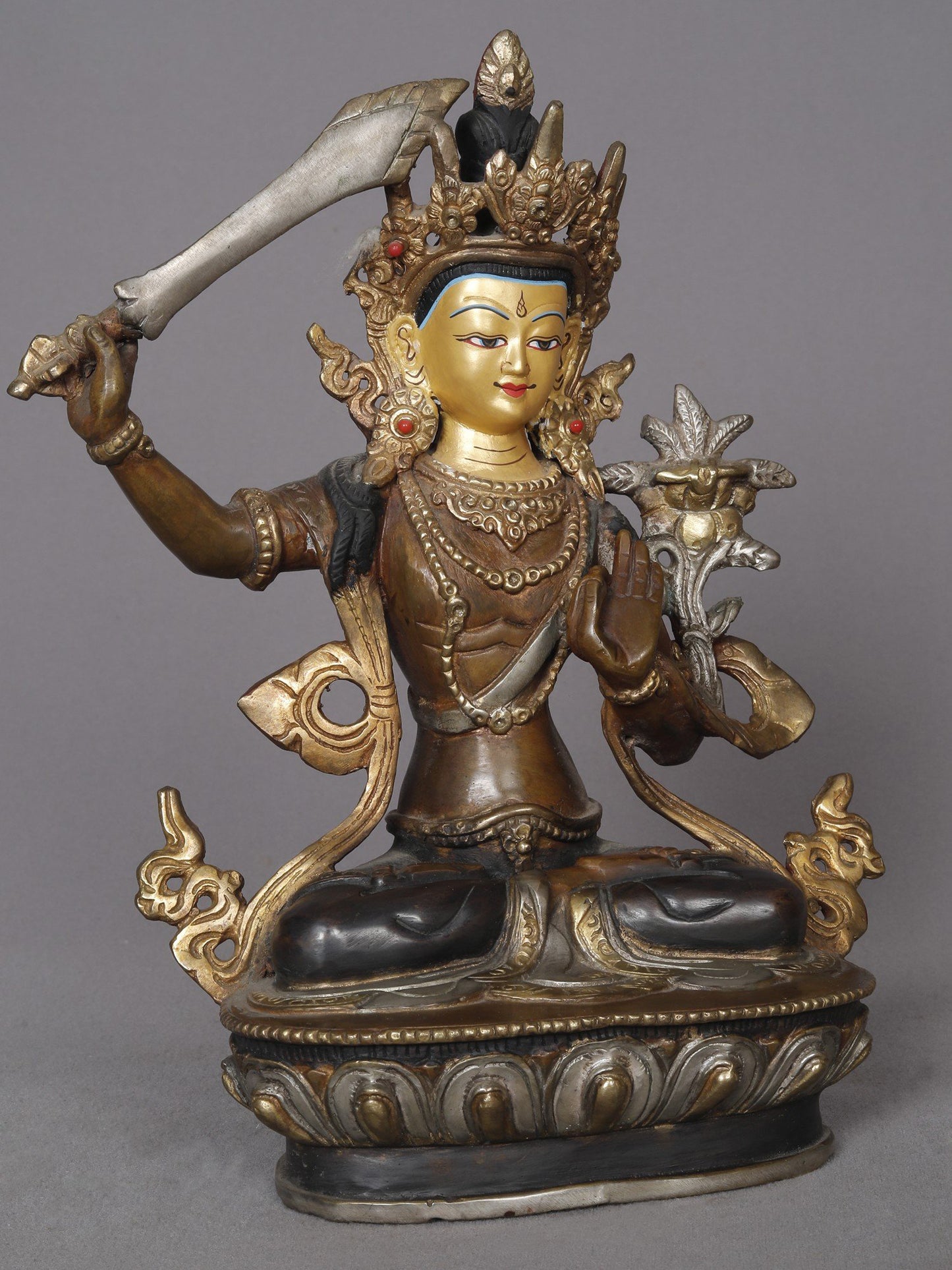 9" Manjushri Copper Statue | Buddhist Deity Idols From Nepal |  Handmade Statue Of Copper