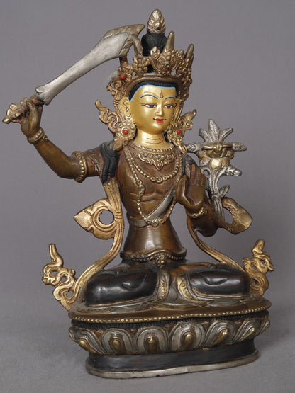 9" Manjushri Copper Statue | Buddhist Deity Idols From Nepal |  Handmade Statue Of Copper