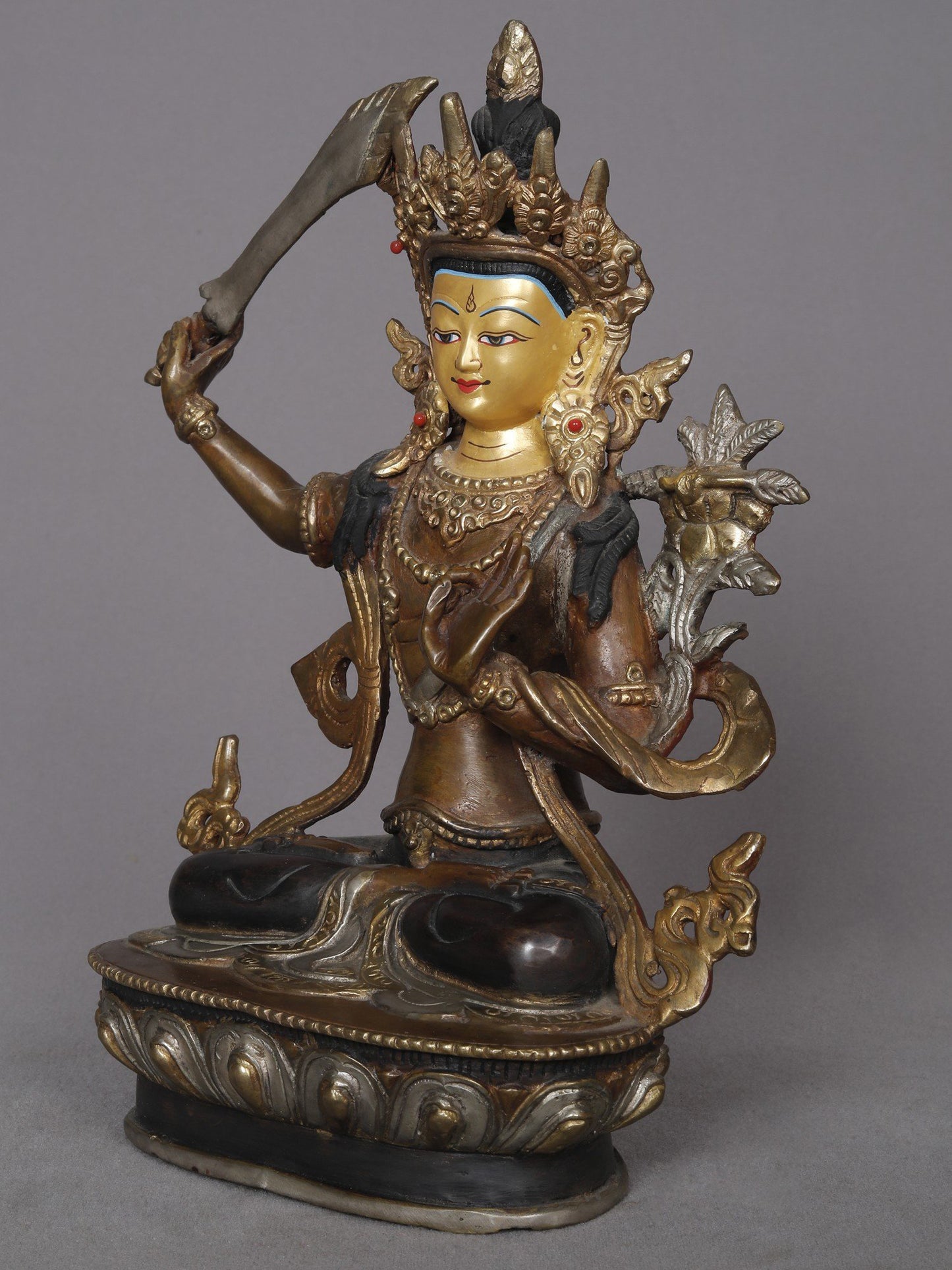 9" Manjushri Copper Statue | Buddhist Deity Idols From Nepal |  Handmade Statue Of Copper