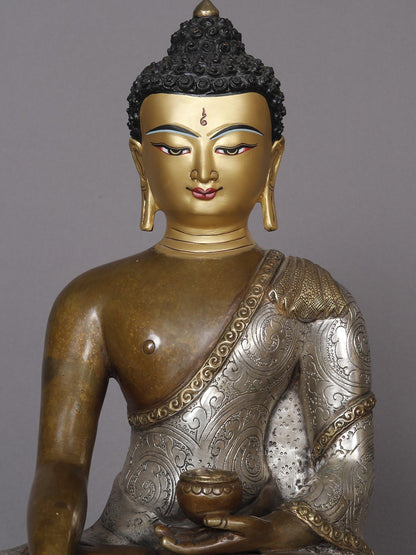 11" Lord Shakyamuni Buddha Copper Carving Statue | Nepalese Copper Statue | Decorative Copper Idol | Copper Statue For Temple