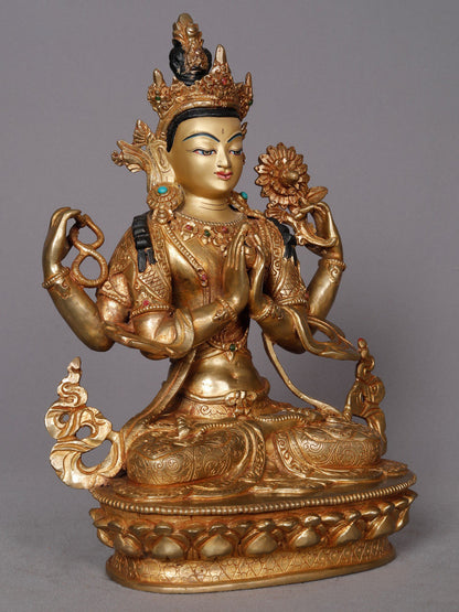 10" Buddhist Deity Kharchari Copper Statue For Temple | Nepalese Copper Idols | Copper Statue