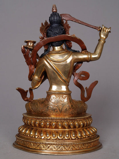 9" Buddhist Deity Manjushri Copper Statue | Nepalese Copper Idol | Copper Statue For Temple