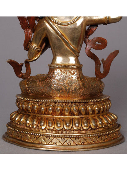 9" Buddhist Deity Manjushri Copper Statue | Nepalese Copper Idol | Copper Statue For Temple