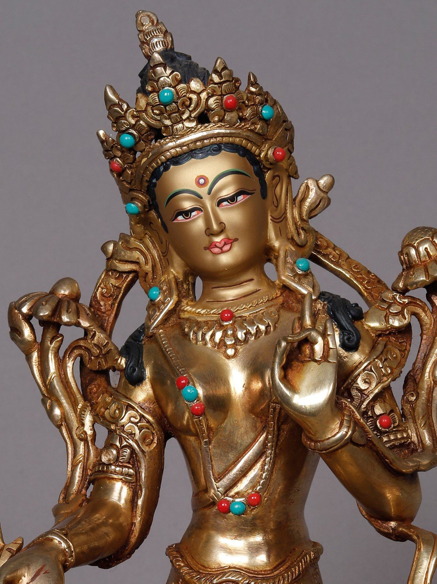 9" Goddess Green Tara Copper Statue from Nepal | Buddhist Deity Idol | Handmade Copper Statue