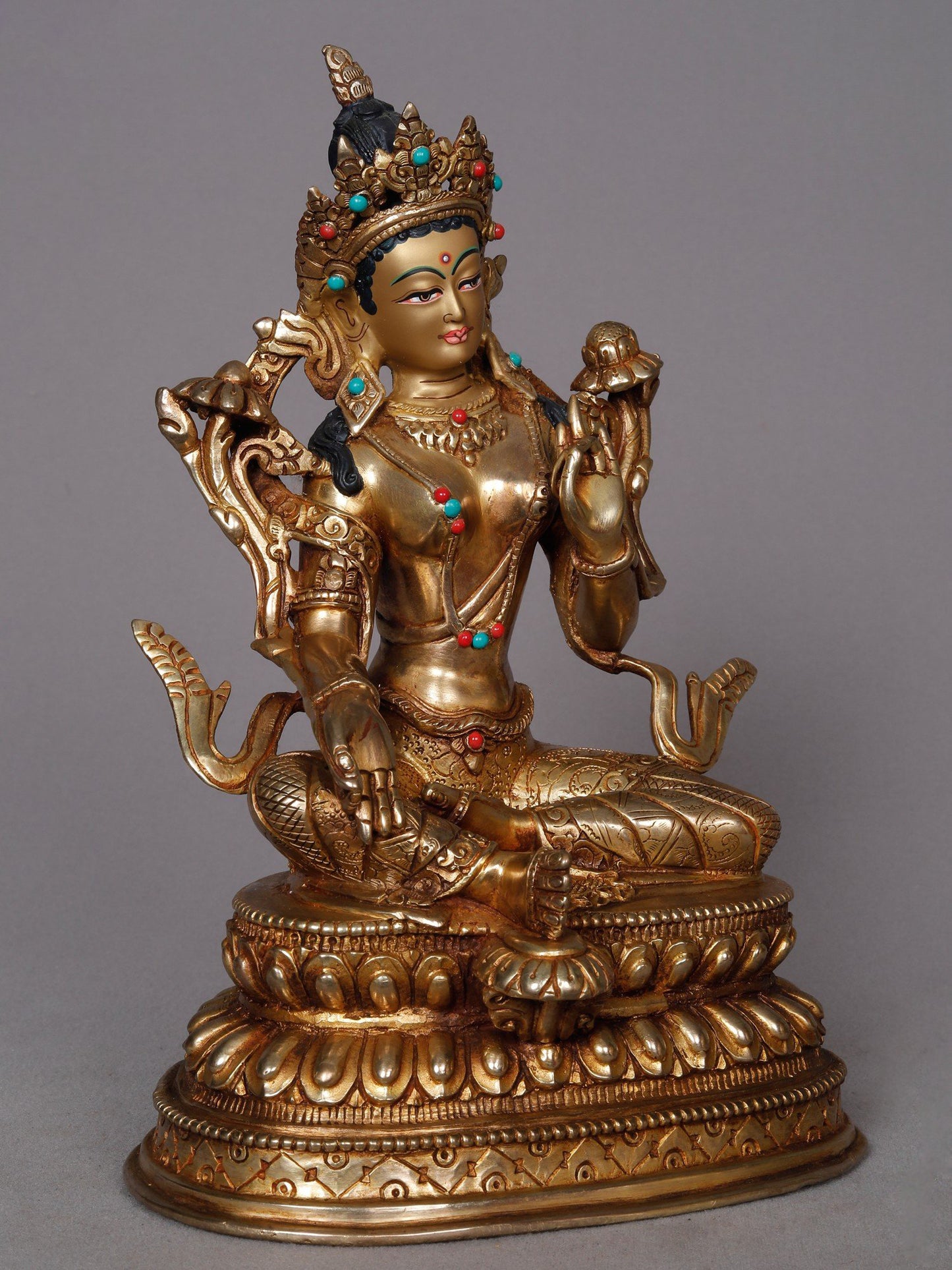 9" Goddess Green Tara Copper Statue from Nepal | Buddhist Deity Idol | Handmade Copper Statue