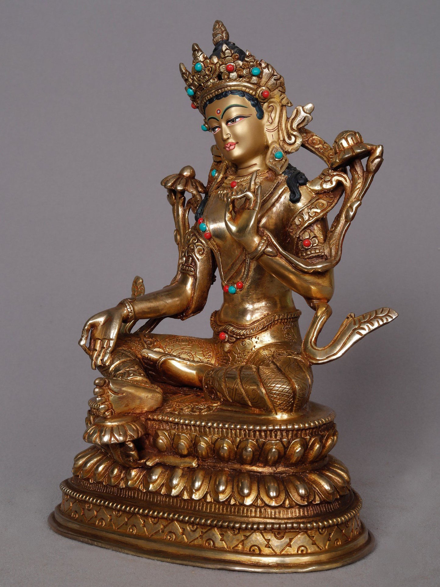 9" Goddess Green Tara Copper Statue from Nepal | Buddhist Deity Idol | Handmade Copper Statue