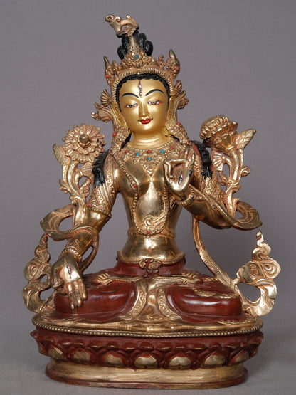 10" White Tara From Nepal - Mudra of Varadans | Copper Statue For Temple