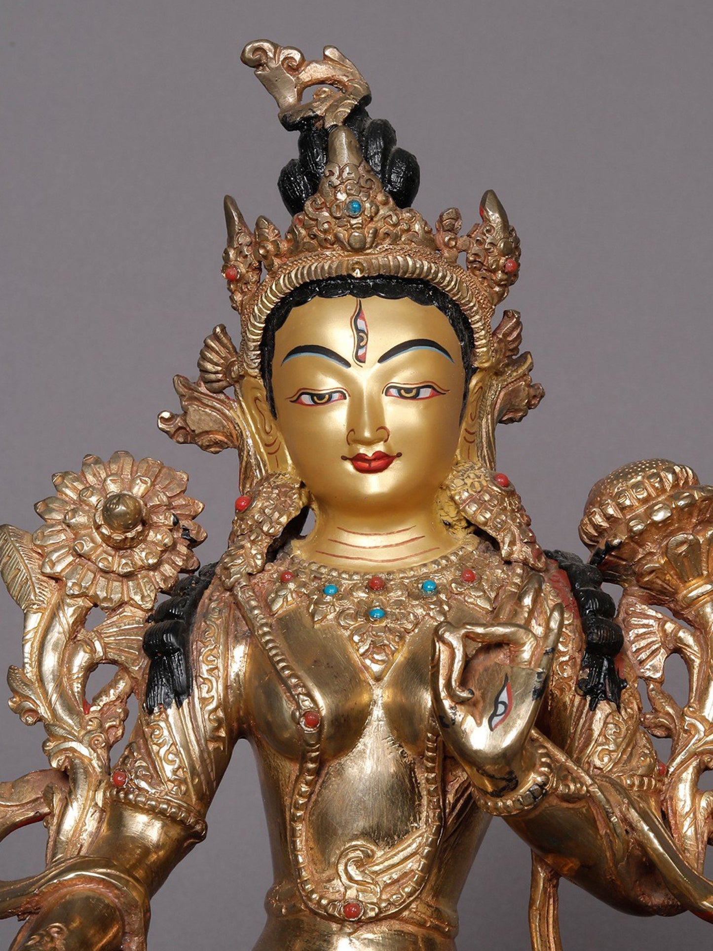 10" White Tara From Nepal - Mudra of Varadans | Copper Statue For Temple