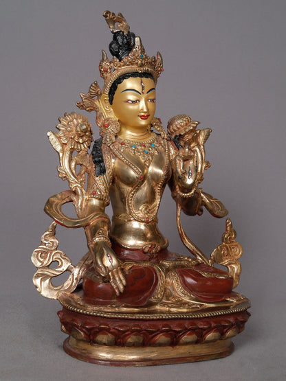 10" White Tara From Nepal - Mudra of Varadans | Copper Statue For Temple