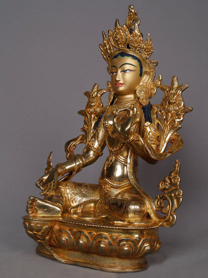 13" Goddess Green Tara Copper Statue from Nepal | Buddhist Deity Idol | Copper Statue For Temple