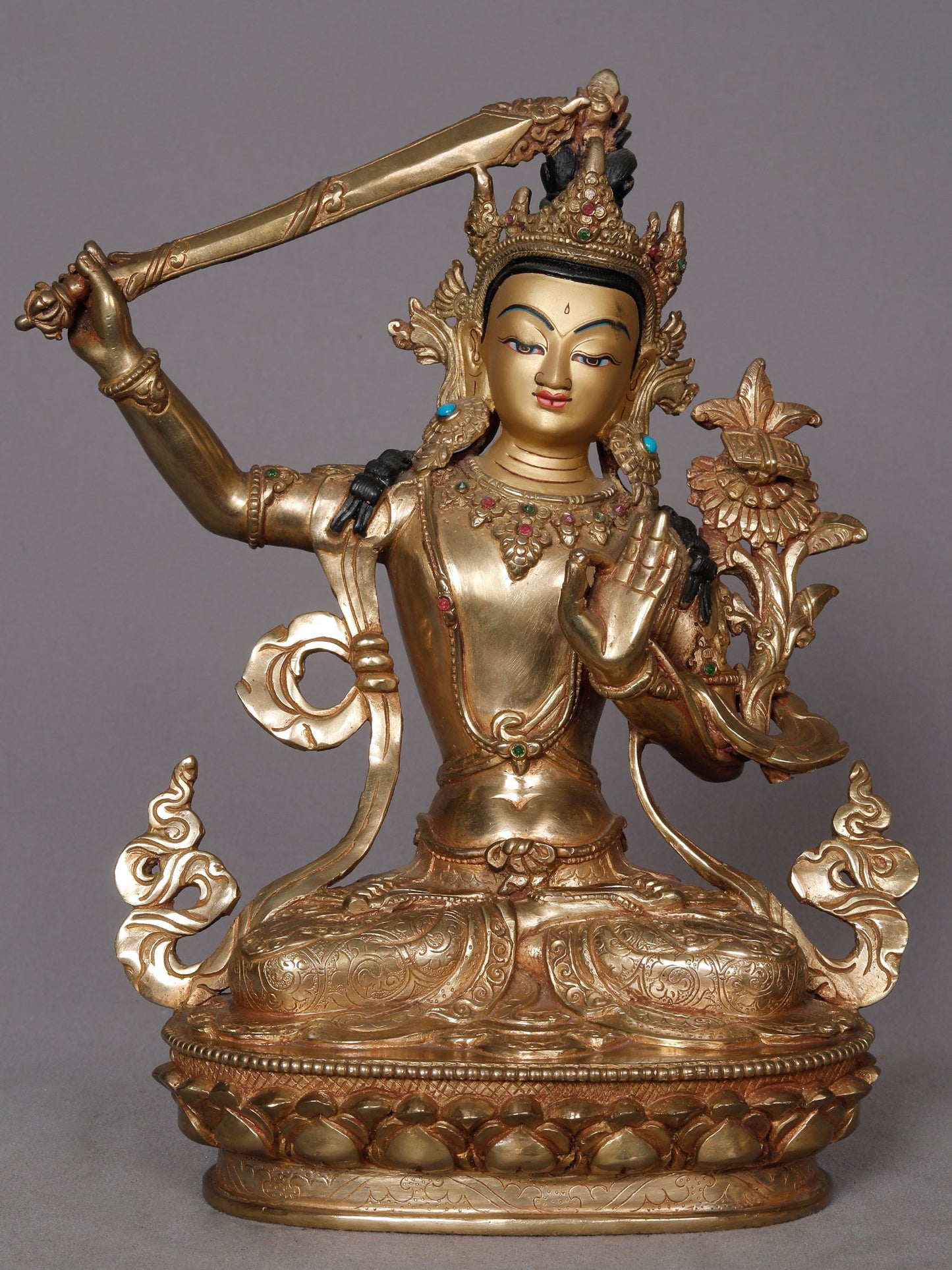 10" Goddess Manjushri Copper Statue from Nepal | Buddhist Deity Idol | Copper Statue For Temple