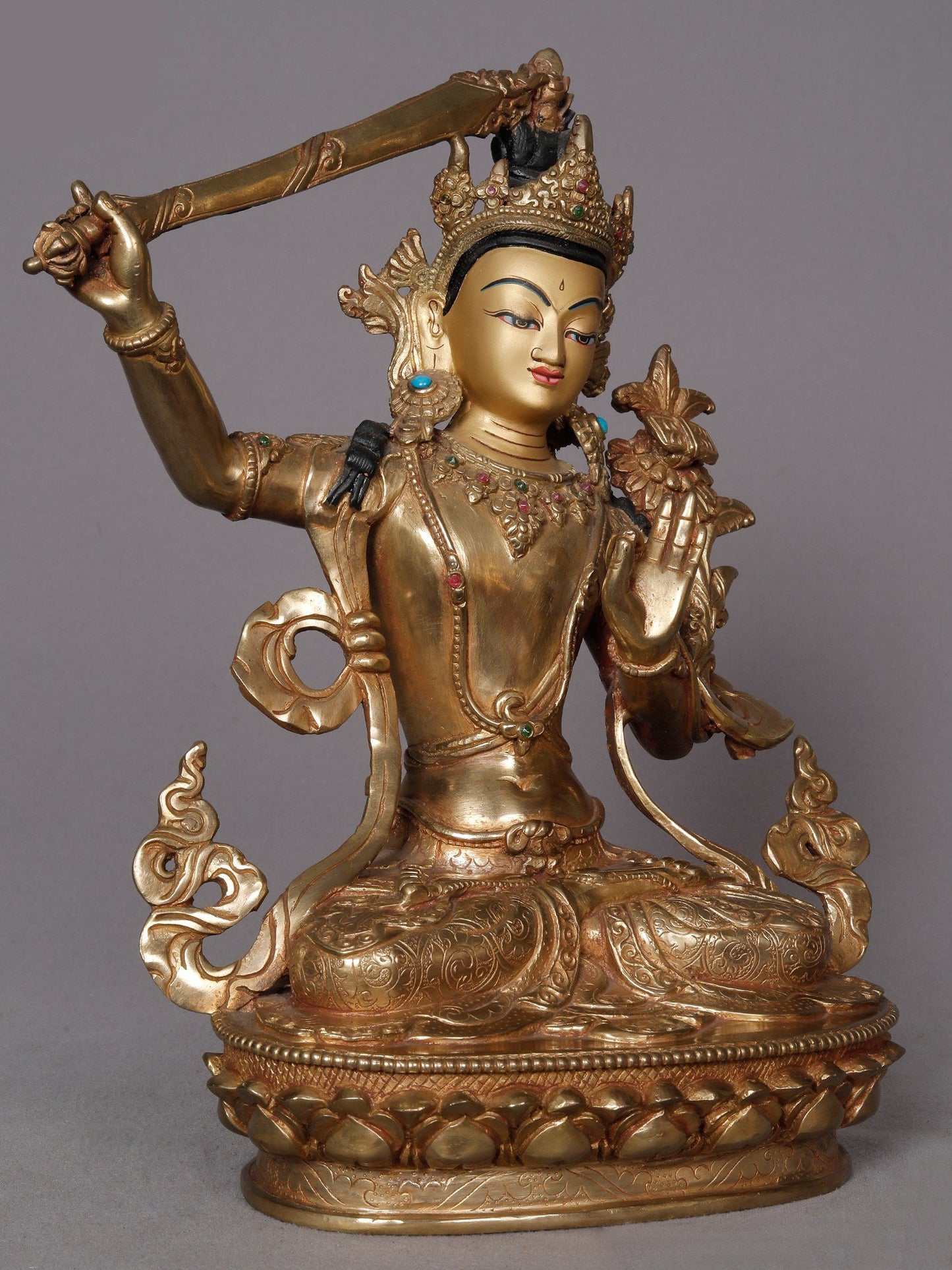 10" Goddess Manjushri Copper Statue from Nepal | Buddhist Deity Idol | Copper Statue For Temple