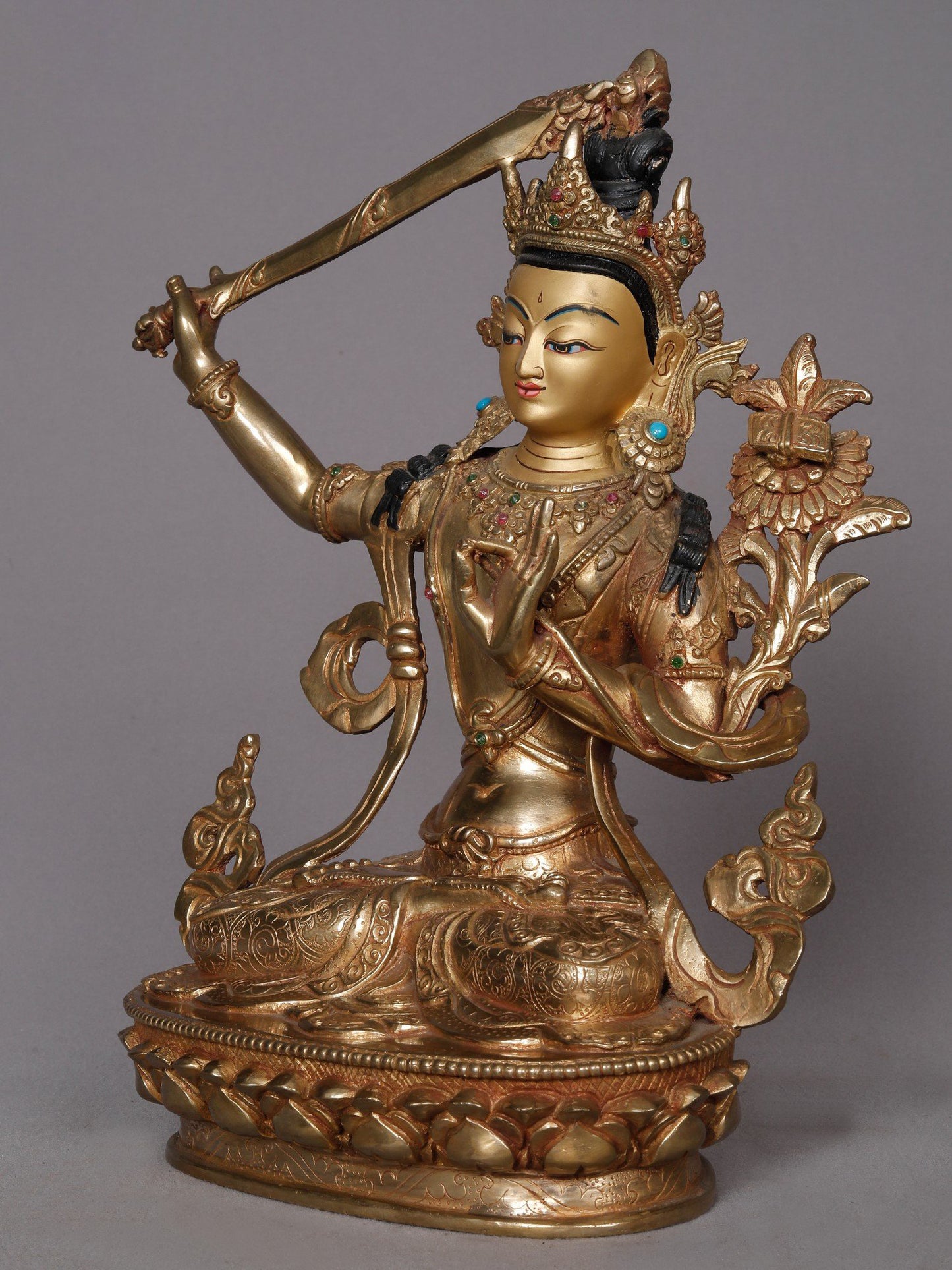 10" Goddess Manjushri Copper Statue from Nepal | Buddhist Deity Idol | Copper Statue For Temple