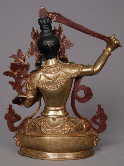 10" Goddess Manjushri Copper Statue from Nepal | Buddhist Deity Idol | Copper Statue For Temple