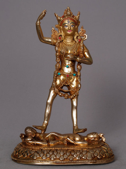 9" Buddhist Deity Standing Manjushri Idol | Nepalese Copper Statue | Decorative Copper Idol | Copper Statue For Temple