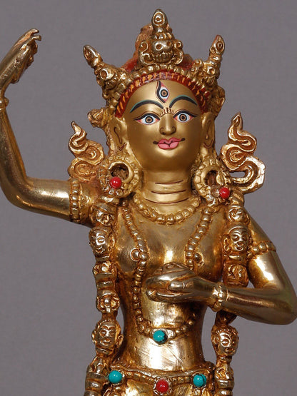 9" Buddhist Deity Standing Manjushri Idol | Nepalese Copper Statue | Decorative Copper Idol | Copper Statue For Temple