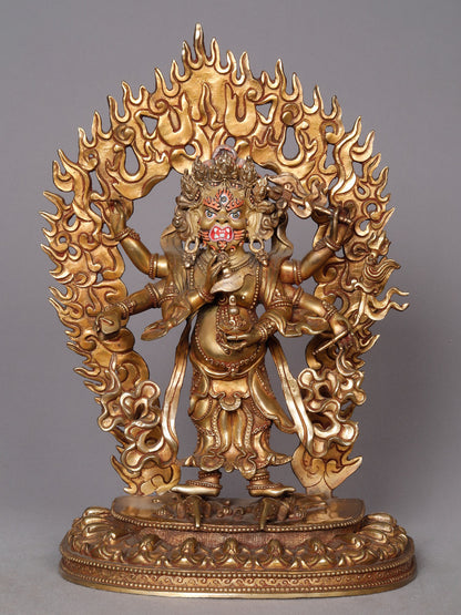 12" Buddhist Deity Six Armed Mahakala Copper Statue From Nepal | Nepalese Copper Statue | Decorative Copper Idol | Copper Statue For Temple