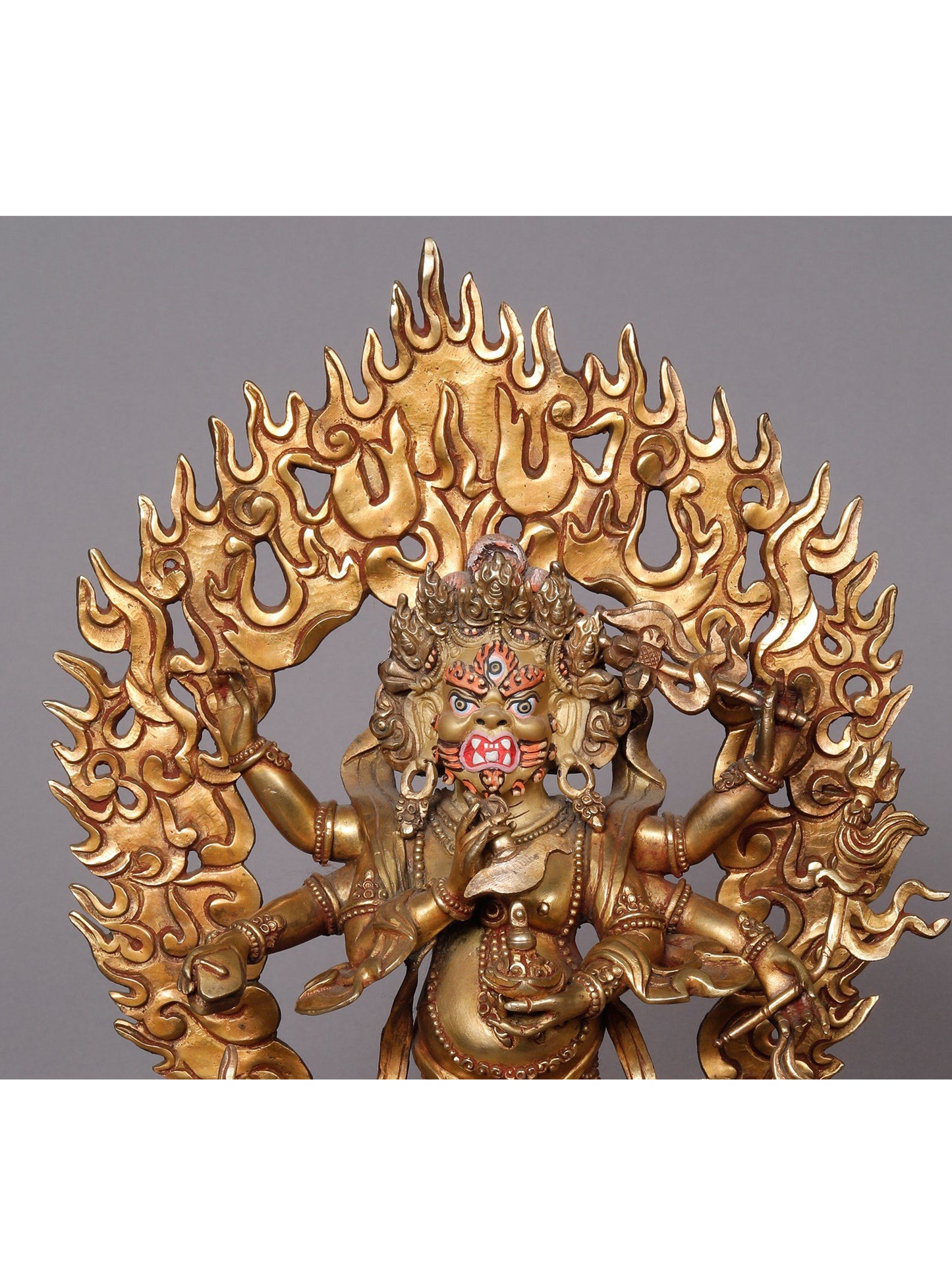 12" Buddhist Deity Six Armed Mahakala Copper Statue From Nepal | Nepalese Copper Statue | Decorative Copper Idol | Copper Statue For Temple