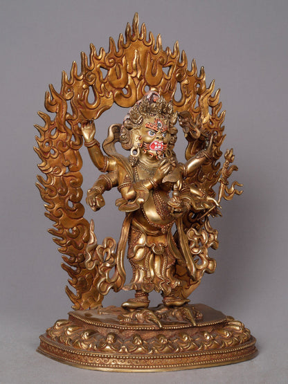 12" Buddhist Deity Six Armed Mahakala Copper Statue From Nepal | Nepalese Copper Statue | Decorative Copper Idol | Copper Statue For Temple