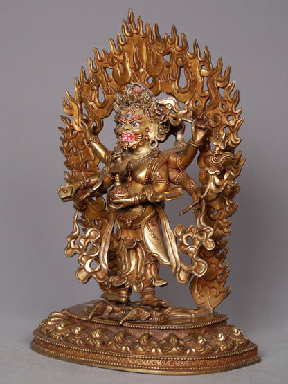 12" Buddhist Deity Six Armed Mahakala Copper Statue From Nepal | Nepalese Copper Statue | Decorative Copper Idol | Copper Statue For Temple