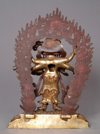 12" Buddhist Deity Six Armed Mahakala Copper Statue From Nepal | Nepalese Copper Statue | Decorative Copper Idol | Copper Statue For Temple