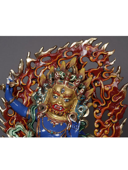 14" Colorfull Vajrapani Copper Statue From Nepal | Buddhist Deity Idol | Decoratvie Copper Statue