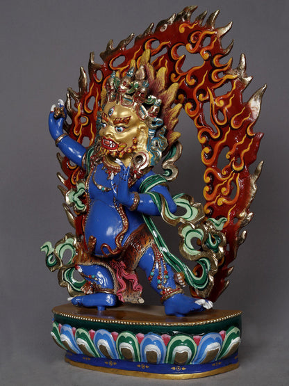 14" Colorfull Vajrapani Copper Statue From Nepal | Buddhist Deity Idol | Decoratvie Copper Statue