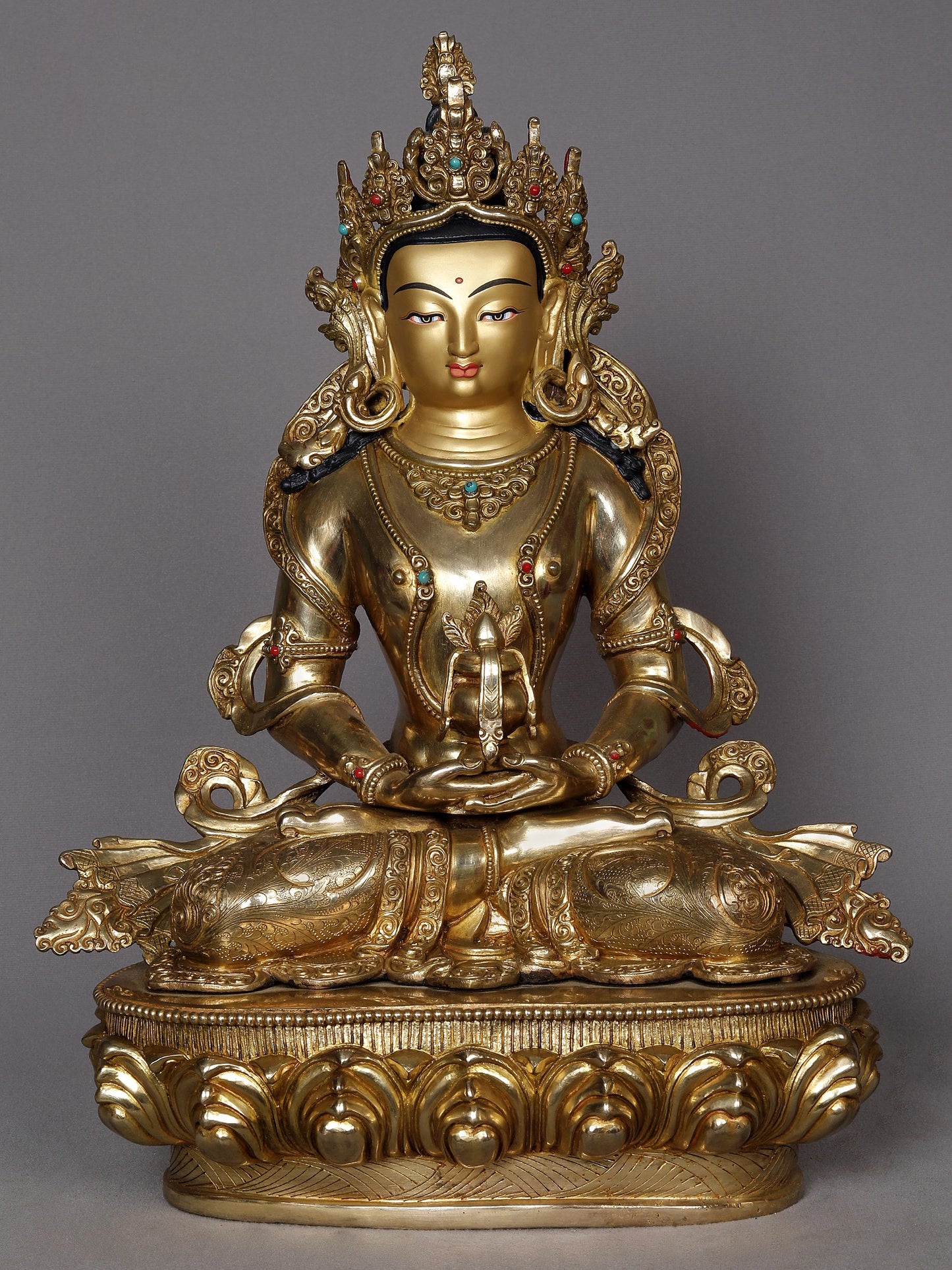 16" Amitayus Buddha Copper Statue from Nepal | Aparmita Buddha Idol | Copper Statue For Temple