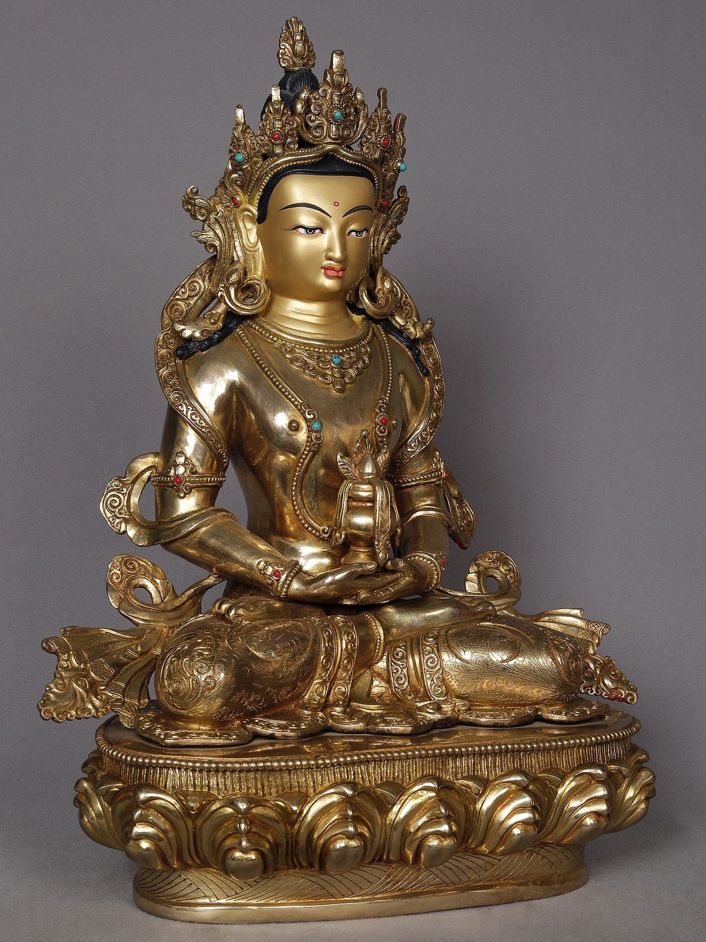 16" Amitayus Buddha Copper Statue from Nepal | Aparmita Buddha Idol | Copper Statue For Temple