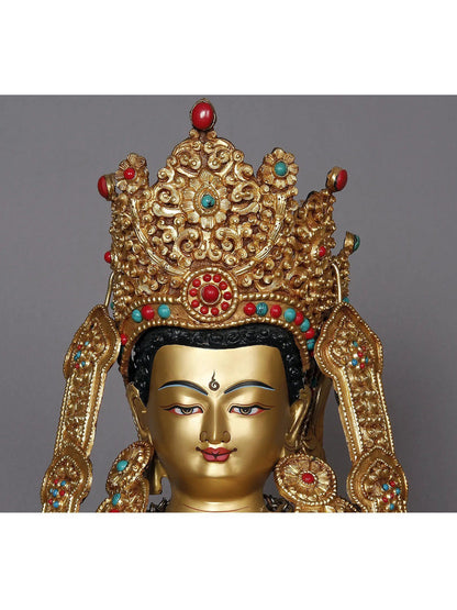 17" Crowned Lord Buddha With Attractive Ornaments Copper Statue from Nepal | Buddhist Deity Idol