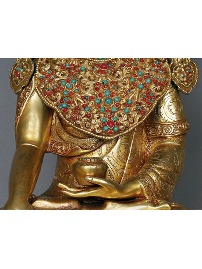 17" Crowned Lord Buddha With Attractive Ornaments Copper Statue from Nepal | Buddhist Deity Idol