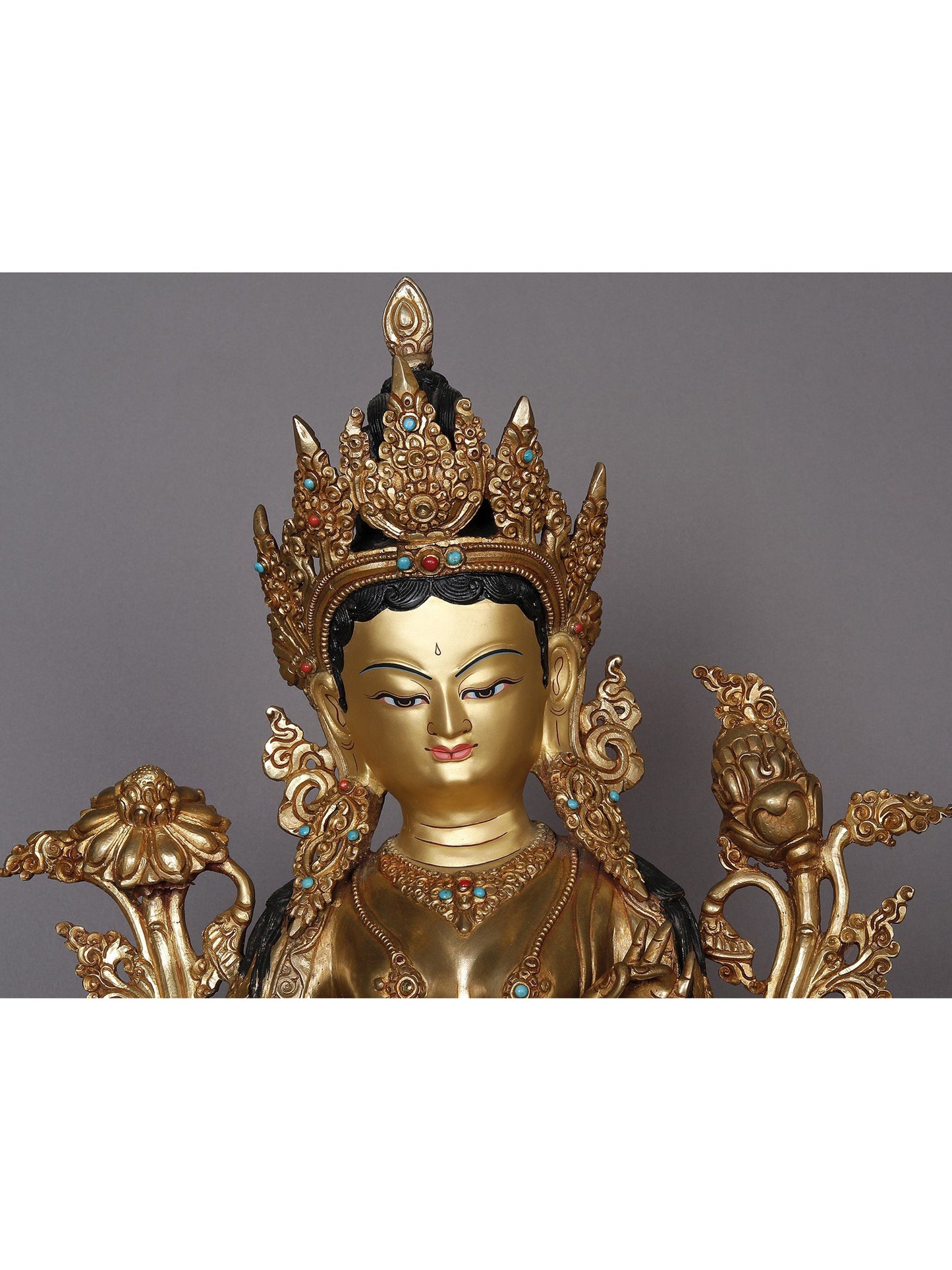 19" Green Tara Copper Statue With Attractive Crown From Nepal | Buddhist Deity Idol | Copper Statue