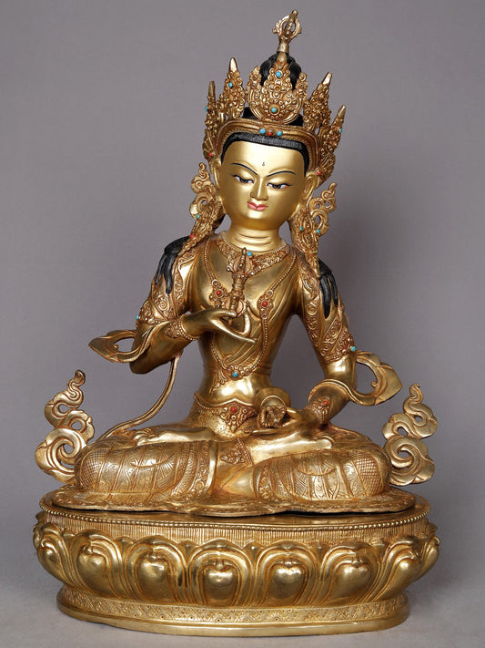 19" Vajrasattva Copper Statue Seated On Lotus Base From Nepal | Buddhist Deity Idol