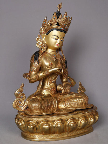 19" Vajrasattva Copper Statue Seated On Lotus Base From Nepal | Buddhist Deity Idol