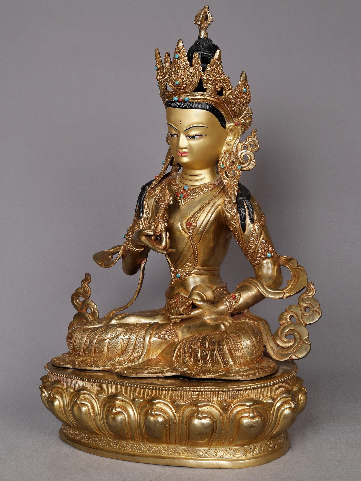 19" Vajrasattva Copper Statue Seated On Lotus Base From Nepal | Buddhist Deity Idol