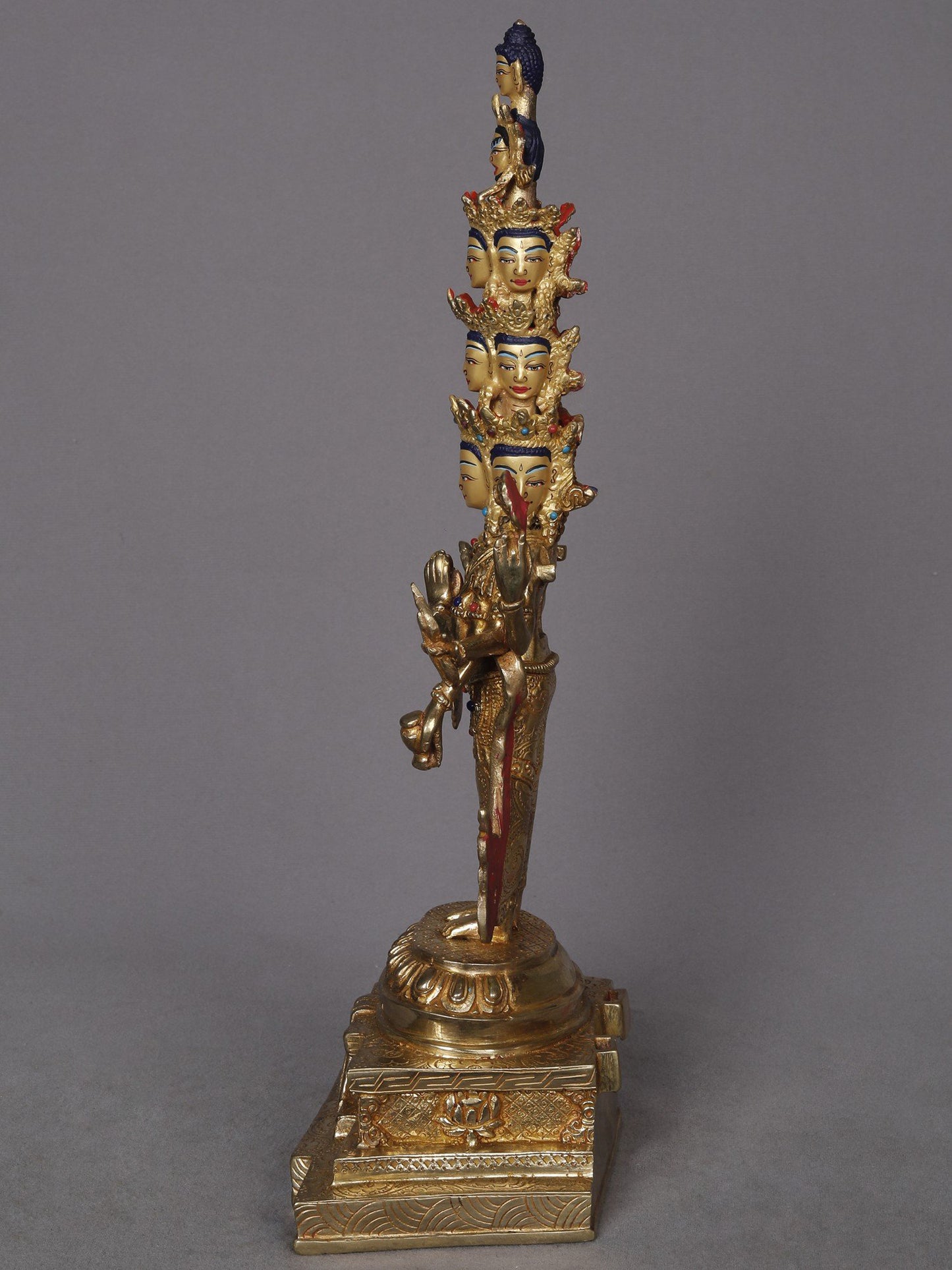 14" The Eight-Armed Shadakshari Lokesvara Is seated In Padmasana On The Lotus Pedestal | Copper Statue