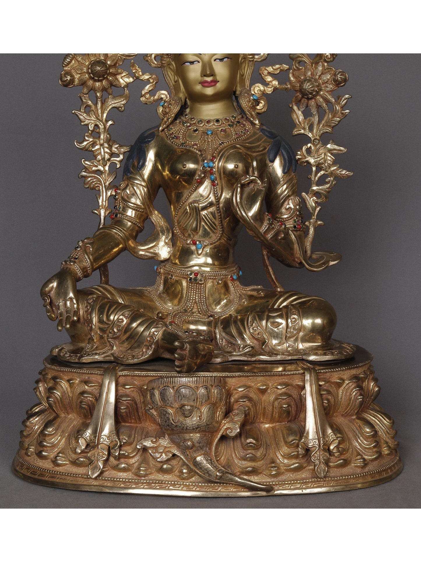 16" Goddess Green Tara Seated On Lotus Statue From Nepal | Nepalese Copper Statue | Decorative Copper Idol | Copper Statue For Temple