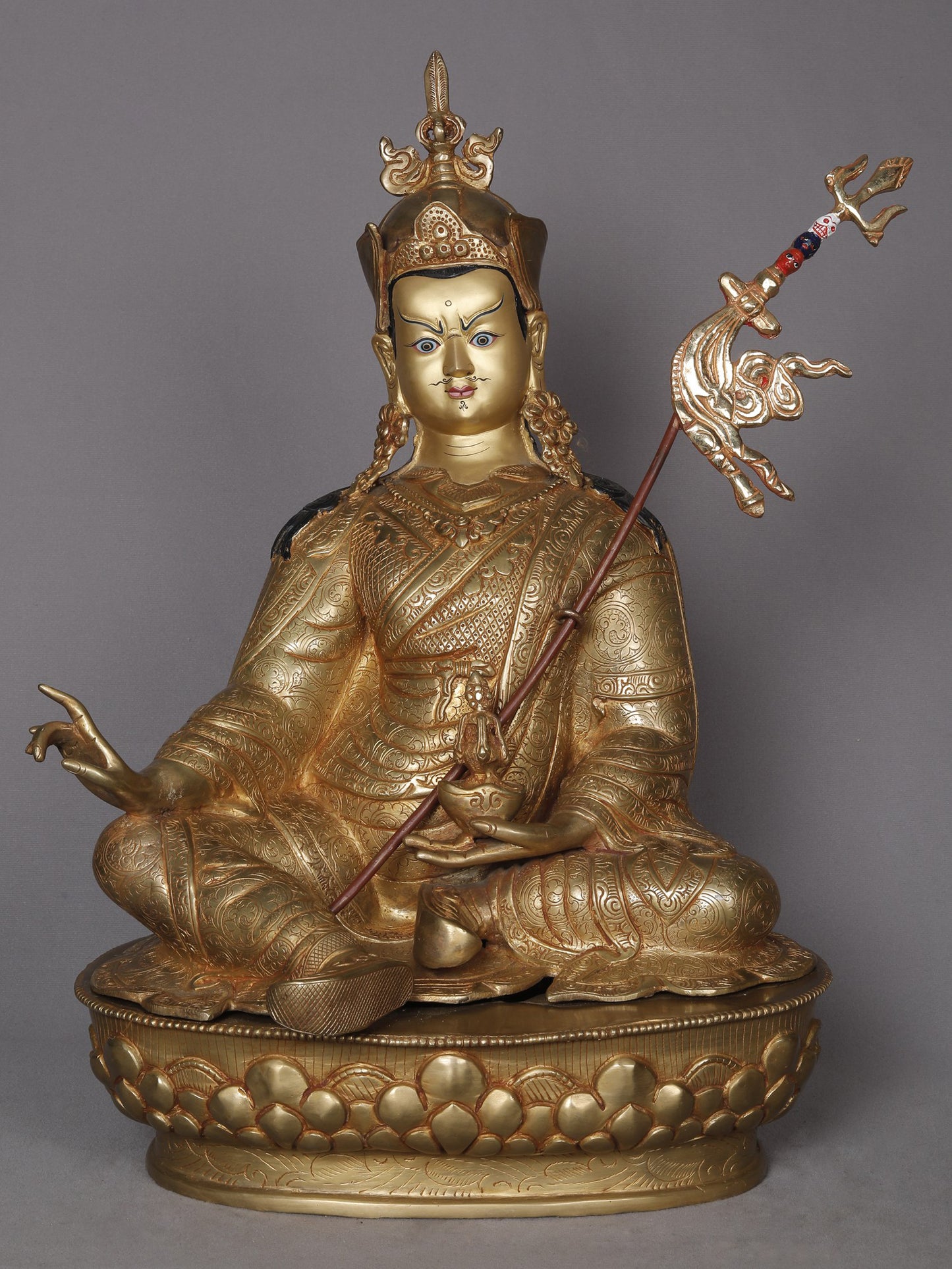 18" Guru Padmasambhava in Steated Posture Copper Statue From Nepal | Nepalese Copper Statue | Decorative Copper Idol | Copper Statue For Temple