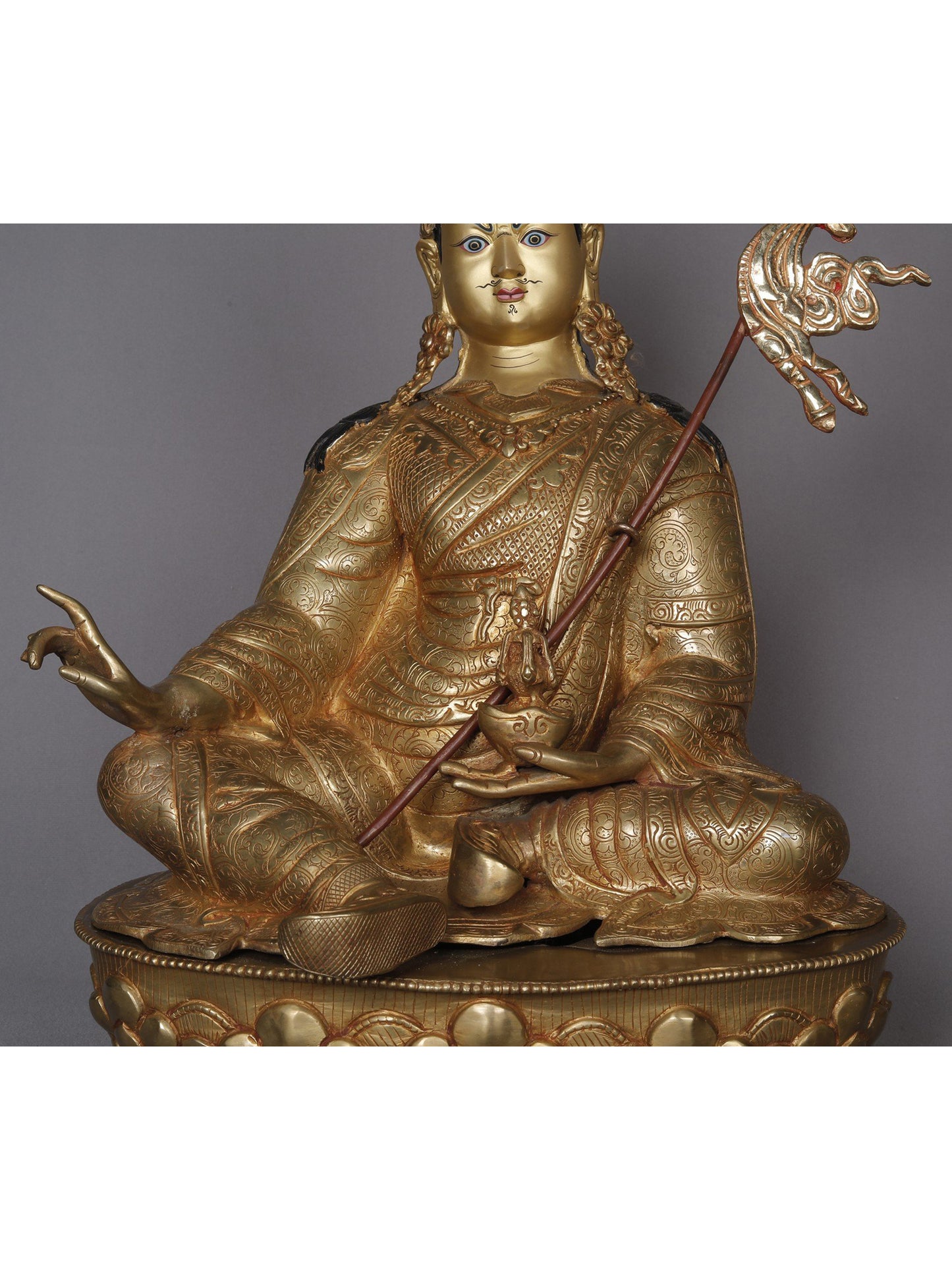 18" Guru Padmasambhava in Steated Posture Copper Statue From Nepal | Nepalese Copper Statue | Decorative Copper Idol | Copper Statue For Temple