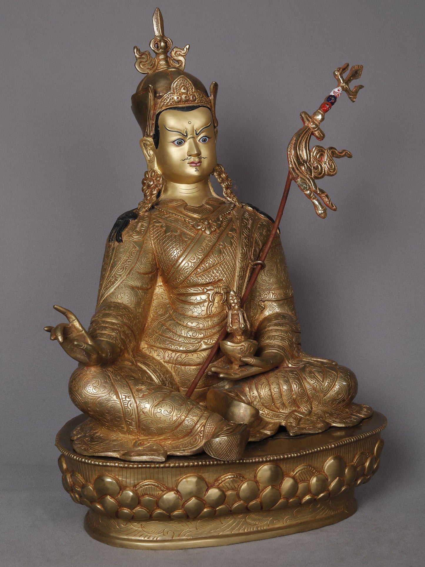 18" Guru Padmasambhava in Steated Posture Copper Statue From Nepal | Nepalese Copper Statue | Decorative Copper Idol | Copper Statue For Temple