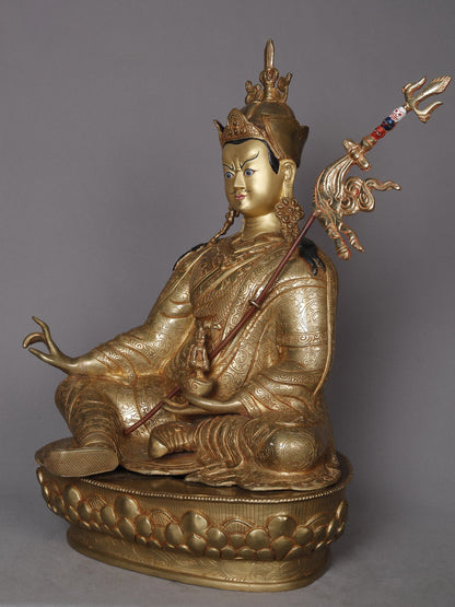 18" Guru Padmasambhava in Steated Posture Copper Statue From Nepal | Nepalese Copper Statue | Decorative Copper Idol | Copper Statue For Temple