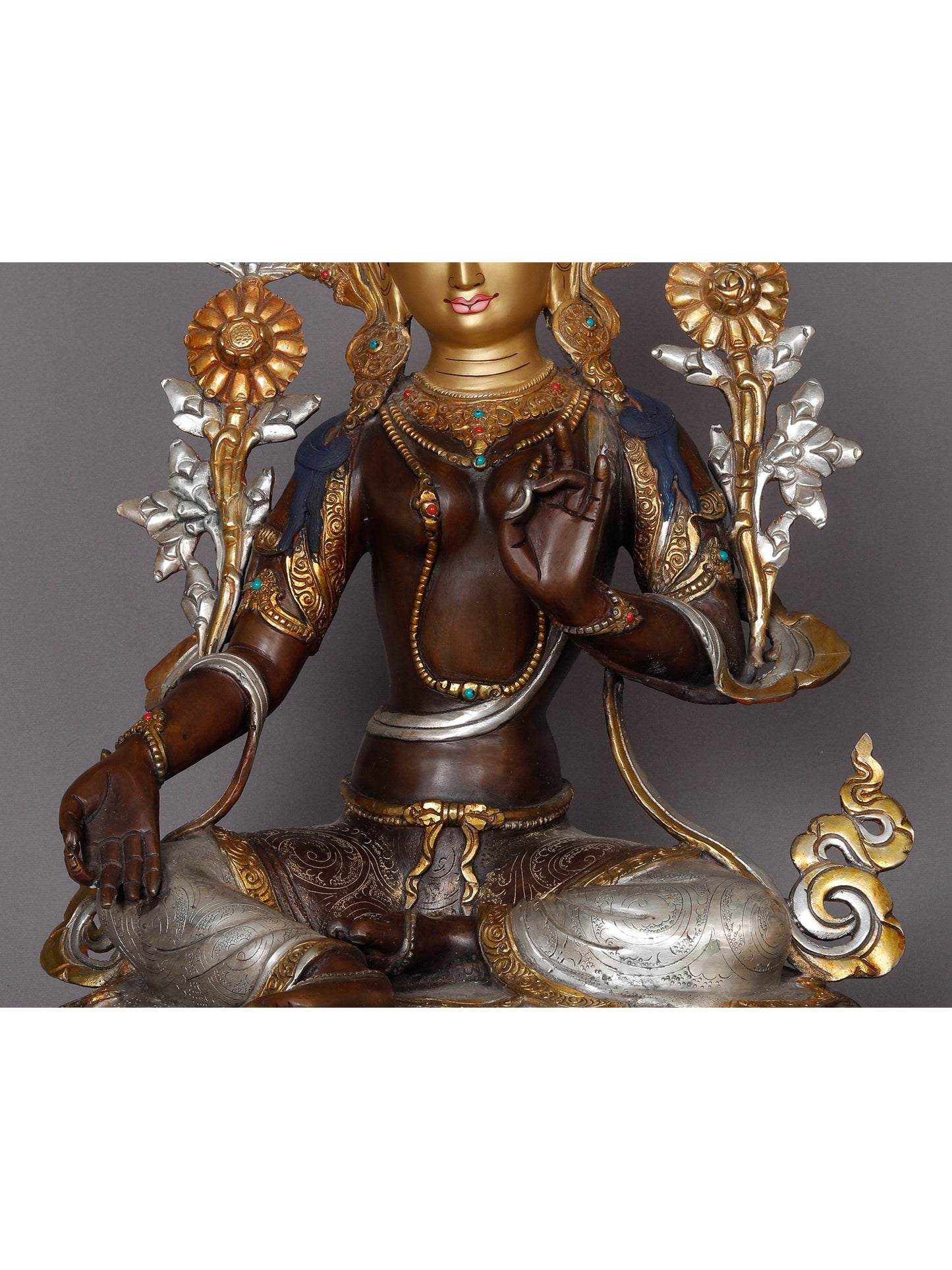 19" Green Tara In Copper Statue From Nepal | Buddhist Deity Idol | Nepalese Copper Statue | Decorative Copper Idol | Copper Statue For Temple