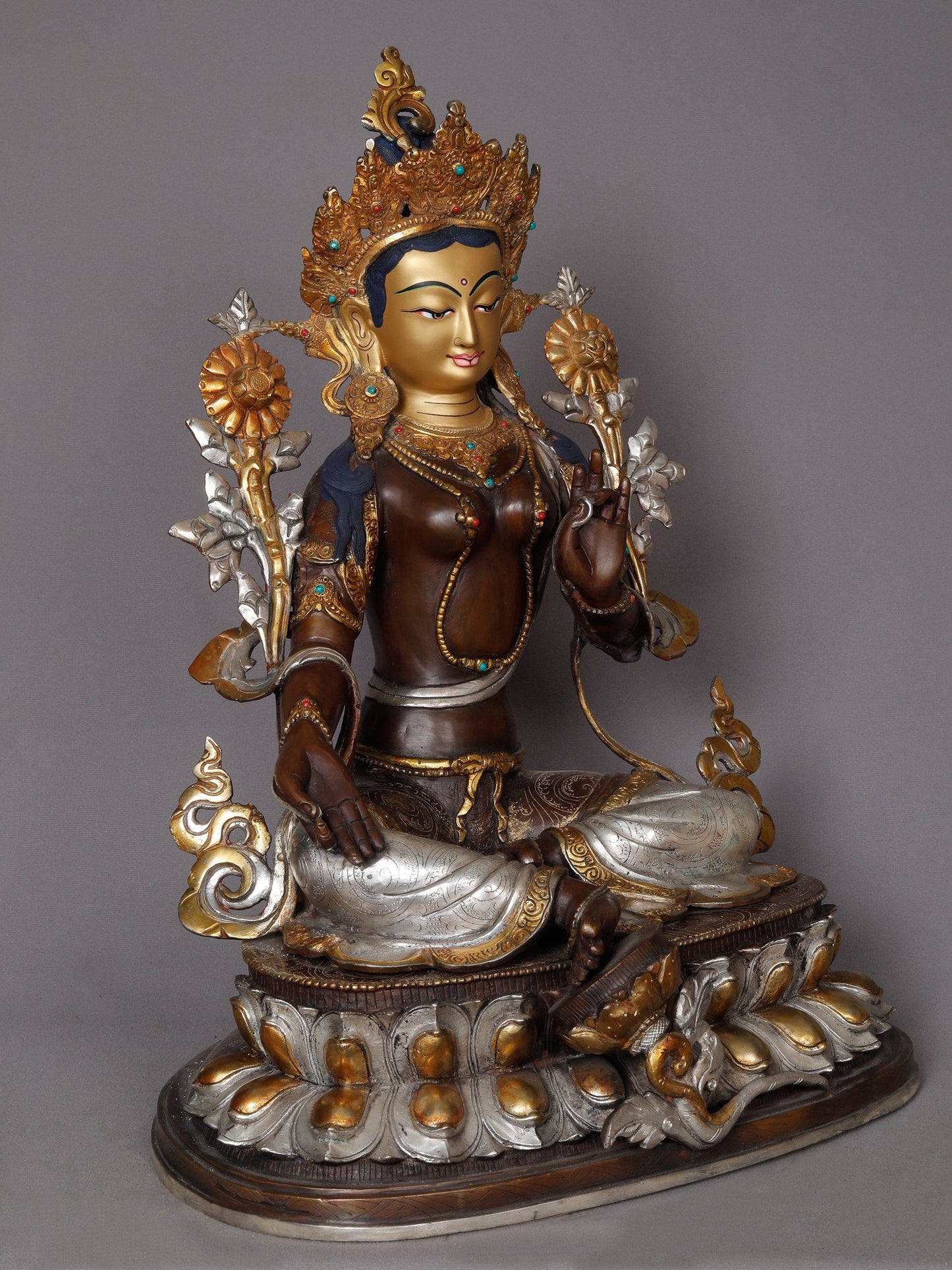 19" Green Tara In Copper Statue From Nepal | Buddhist Deity Idol | Nepalese Copper Statue | Decorative Copper Idol | Copper Statue For Temple