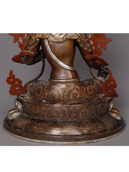 19" Green Tara In Copper Statue From Nepal | Buddhist Deity Idol | Nepalese Copper Statue | Decorative Copper Idol | Copper Statue For Temple