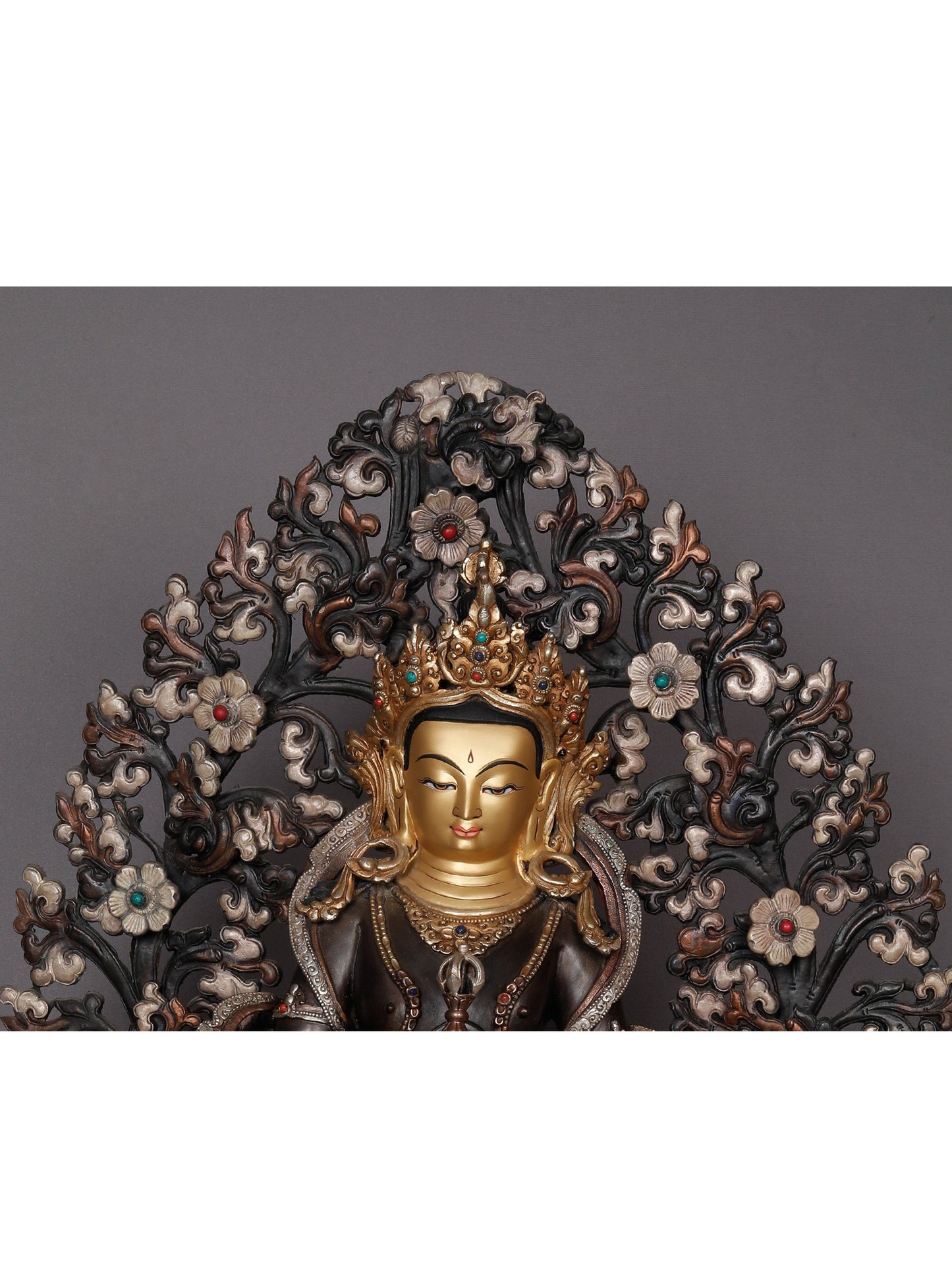 23" Tibetan Buddhist Deity Vajrasattva With Tree From Nepal | Nepalese Copper Statue | Decorative Copper Idol | Copper Statue For Temple